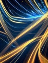 Data transfer technology concept with gold blue glowing neon moving high speed wave lines. Generative AI Royalty Free Stock Photo