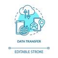 Data transfer turquoise concept icon. Upload info online. Mail exchange. Connect with smartphone. Roaming idea thin line