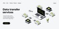 Data transfer via server isometric vector illustration. Abstract 3d datacenter or blockchain background. Network mainframe website Royalty Free Stock Photo