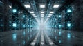 Data transferring in futuristic server room corridor Royalty Free Stock Photo