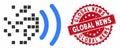 Data Transmission Icon with Grunge Global News Stamp Royalty Free Stock Photo