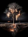 Data Tree with Glowing Bar Chart Branches and Binary Code Roots Royalty Free Stock Photo
