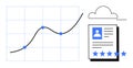 Data growth chart with connected points and document featuring user profile and star ratings in cloud environment Royalty Free Stock Photo