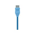 Data or USB connector with bright blue cable. Item for connecting computer with peripheral device. Flat vector icon Royalty Free Stock Photo