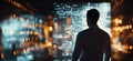 Data visualization and analysis in modern technology environment, man observing digital interface with glowing data Royalty Free Stock Photo