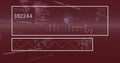 Data visualization and analysis over red background with numerical and graphical elements