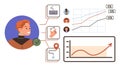 Data Visualization with Analytics Dashboard, Workflow Icons, Chart, and User Profile Royalty Free Stock Photo