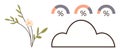Minimalistic Floral Design and Cloud Icon with Percentage Diagrams in Pastel Colors Royalty Free Stock Photo