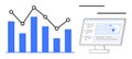 Data visualization with bar chart, line graph, and statistics on computer screen Royalty Free Stock Photo