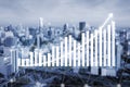 Data Visualization with Bar Graph and Line Chart Over Cityscape Background for Financial Analysis and Business Growth Royalty Free Stock Photo