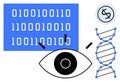 Data Visualization with Binary Code, Eye, DNA Strand, and Dollar Sign Concept Royalty Free Stock Photo