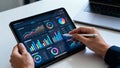 Data Visualization and Business Analytics Dashboard on Laptop with Futuristic Interface, Financial Charts, KPIs and Real-Time Data Royalty Free Stock Photo