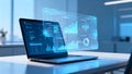 Data Visualization and Business Analytics Dashboard on Laptop with Futuristic Interface, Financial Charts, KPIs and Real-Time Data Royalty Free Stock Photo