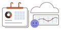 Data Visualization with Calendar, Cloud Storage, and Analytics Chart for Digital Planning and Organization Royalty Free Stock Photo