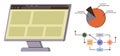 Data Visualization with Computer Interface, Pie Chart, and AI Workflow Diagram for Analysis Royalty Free Stock Photo