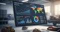Data Visualization On Computer Screen In Warehouse Environment Illustrating Analysis Business Charts Graphs And Global Data With Royalty Free Stock Photo