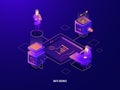 Data visualization concept, people teamwork isometric icon, cooperations, server room, programming and data processing Royalty Free Stock Photo