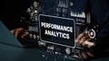 Data visualization concept showcasing performance analytics with graphs, charts, and digital elements on a laptop screen Royalty Free Stock Photo