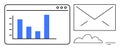 Data Analytics and Communication Concept with Graphs, Email Icon, and Cloud Elements Royalty Free Stock Photo