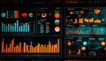 futuristic data visualization dashboard with multiple interactive charts and graphs displaying complex analytics and statistics Royalty Free Stock Photo