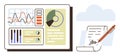 Data Visualization Dashboard and Document Signing for Analytics and Digital Processes Royalty Free Stock Photo