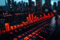 A vibrant data visualization presents various metrics in bright red against a dark urban Royalty Free Stock Photo