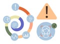 Data Visualization Elements with Alert Symbol and Face Recognition in Modern Digital Interface Royalty Free Stock Photo