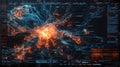 Data visualization event global network analysis digital interface high-tech environment top-down view information density