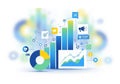 Data visualization featuring a bar chart and a pie chart, with digital interface elements like Royalty Free Stock Photo