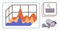 Data Visualization with Graph, Keyboard Interface, and Security Camera Symbolizing Analytics and Monitoring Royalty Free Stock Photo
