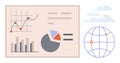 Data Visualization with Graphs, Pie Chart, and Global Connection Symbol Royalty Free Stock Photo