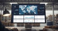 Data Visualization Interface Displaying Global Information on Monitor with Graphic Charts and Analysis for Business Use in Royalty Free Stock Photo