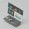 Data visualization interface with multiple charts. Includes bar and line graphs, pie Royalty Free Stock Photo