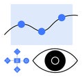 Data visualization with line graph, circular nodes, process flowchart, and eye symbol concept Royalty Free Stock Photo