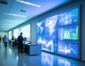 Data Visualization in a Modern Control Room global information network Royalty Free Stock Photo