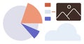 Data visualization with pie chart, image gallery, color legend, and cloud for analysis and storage Royalty Free Stock Photo