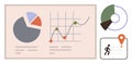Data visualization with pie chart, line graph, and pinpoint tracking for progress analysis Royalty Free Stock Photo