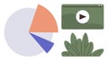 Data visualization pie chart, video playback interface, and nature element combination Royalty Free Stock Photo