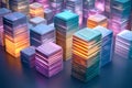 Data visualization of stacks with light emission and grid arrangement for technology Royalty Free Stock Photo