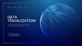 Data visualization technology with abstract glowing sphere, futuristic blue background, big data analytics, digital