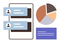 Data Visualization and User Interface with Chat Bubbles, Pie Chart, and Text Box Icons Royalty Free Stock Photo