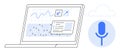 Data Analytics and Voice Recognition Concept with Charts on Laptop and Microphone Icon Royalty Free Stock Photo