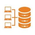 Data, warehouse, database, host, hosting icon. Orange vector sketch.