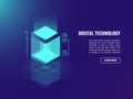 Data warehouse, web concent mining concept, cloud storage, vector isometric datacenter and database icon, neon