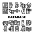 database administrator computer, icons set vector