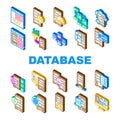 database administrator computer, icons set vector