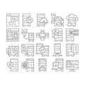 database administrator computer, icons set vector