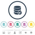 Database alerts flat color icons in round outlines