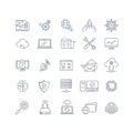 Database analytics and cloud computing vector line icons