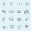 Database analytics icons outline